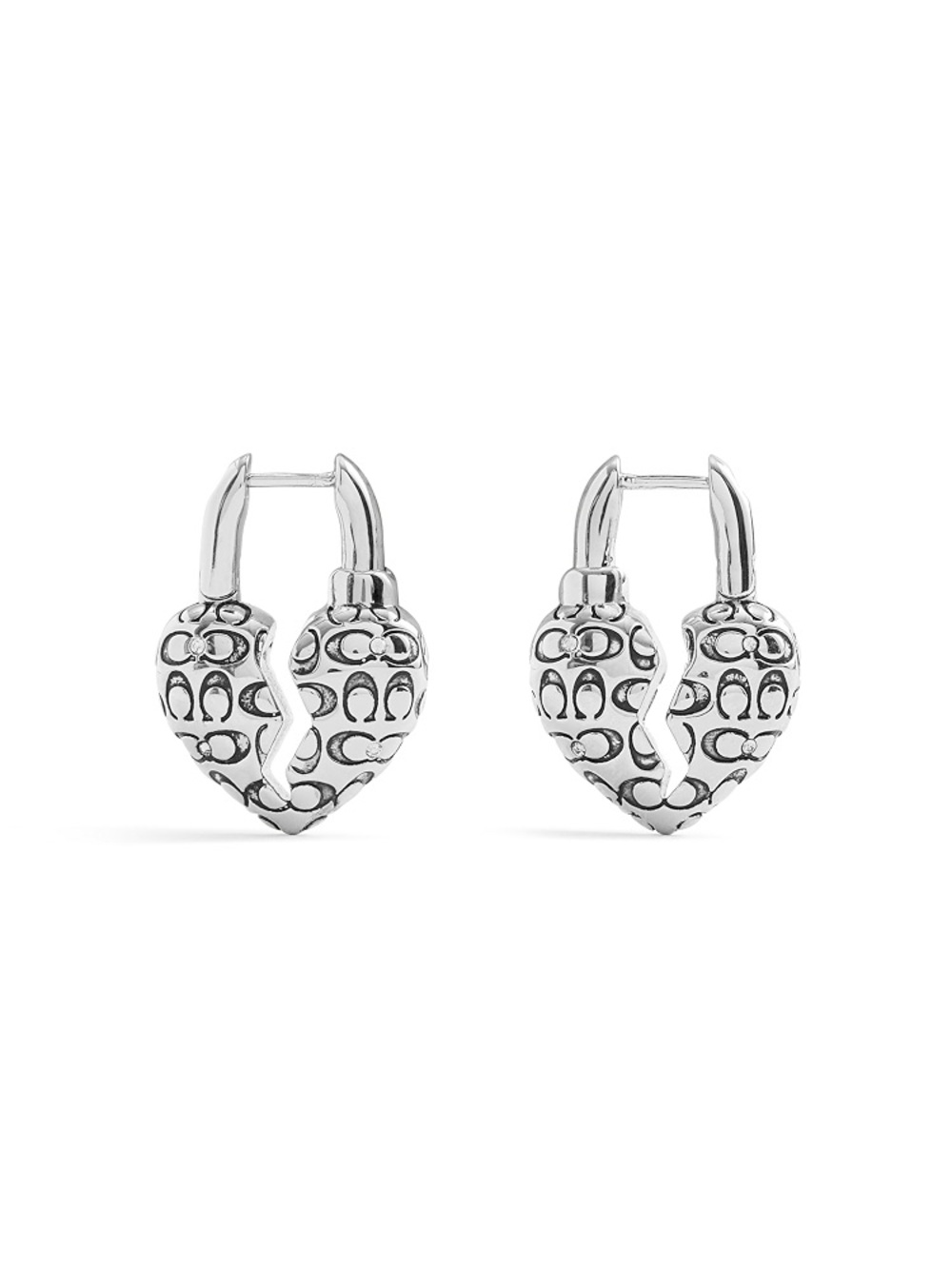 NWT! COACH Silver-Tone Broken Heart Hoop Earrings